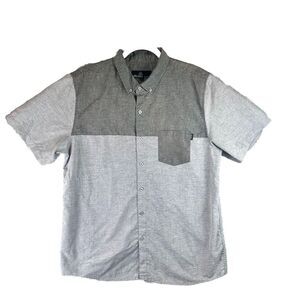 Molokai Surf Co Button Down Shirt Mens XL Short Sleeve Gray Color block Casual‎